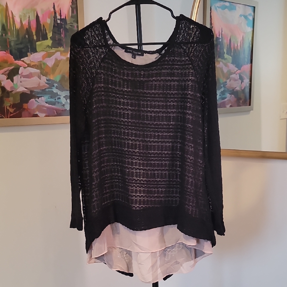 Green Envelope Black Lace Overlay Blouse